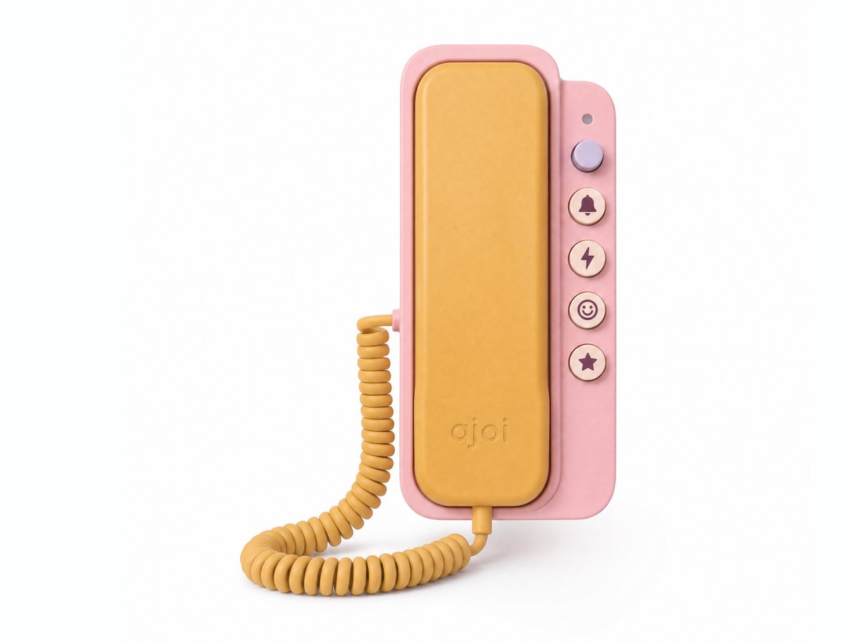 ajoi Frutilla: base rosa, tubo mostaza y cable rulo mostaza
